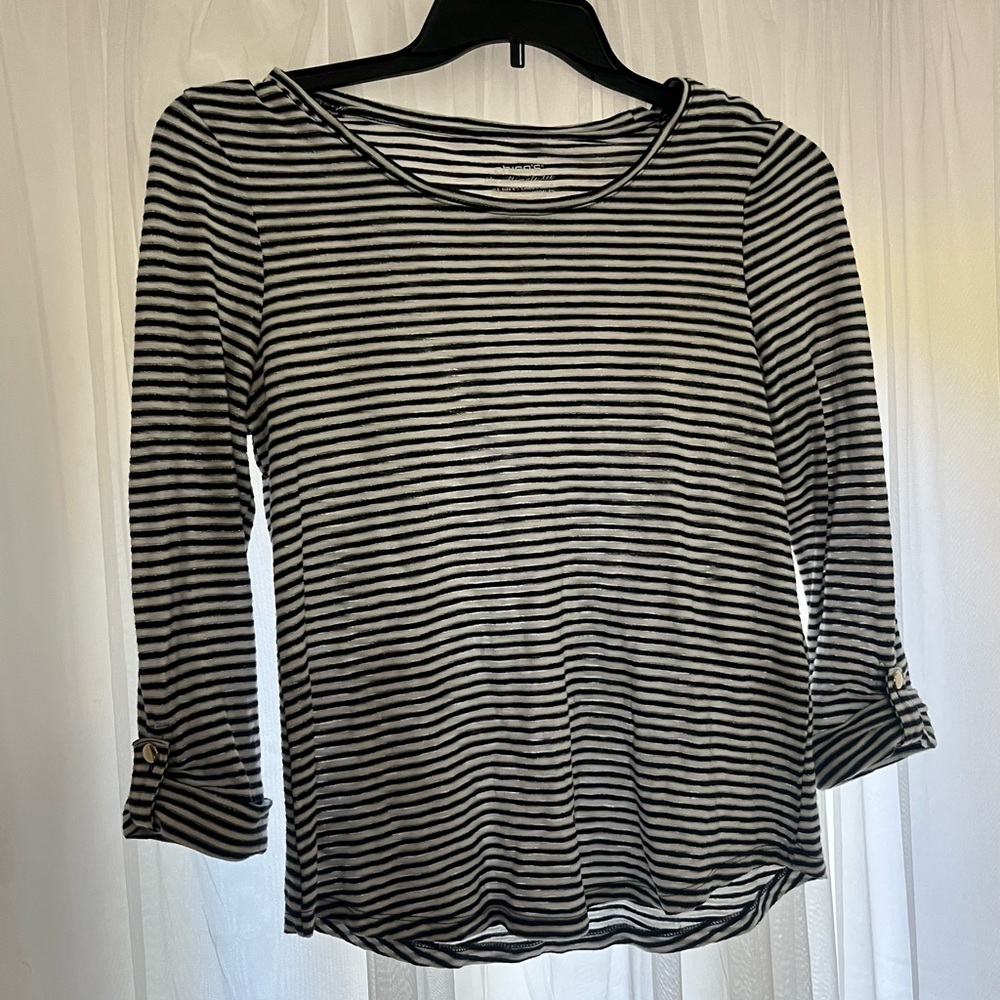 Chico's Monochrome Striped Top size small fall boat neck preppy